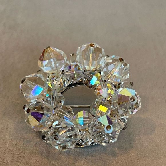 Vintage AB Crystal Bead Circle Brooch Pin 50’s - Picture 4 of 6